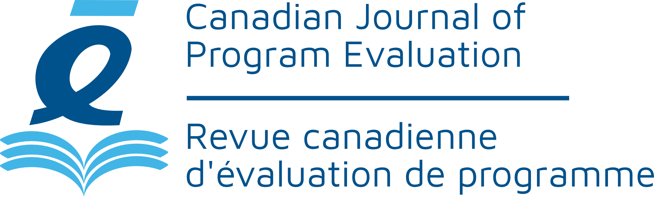 Logo of the Canadian Journal of Program Evaluation (CJPE) / Revue canadienne d’évaluation de programme. The design features a stylized graphic combining a magnifying glass and an open book, symbolizing research and analysis. The journal name is displayed in both English and French, reflecting Canada's bilingual identity.